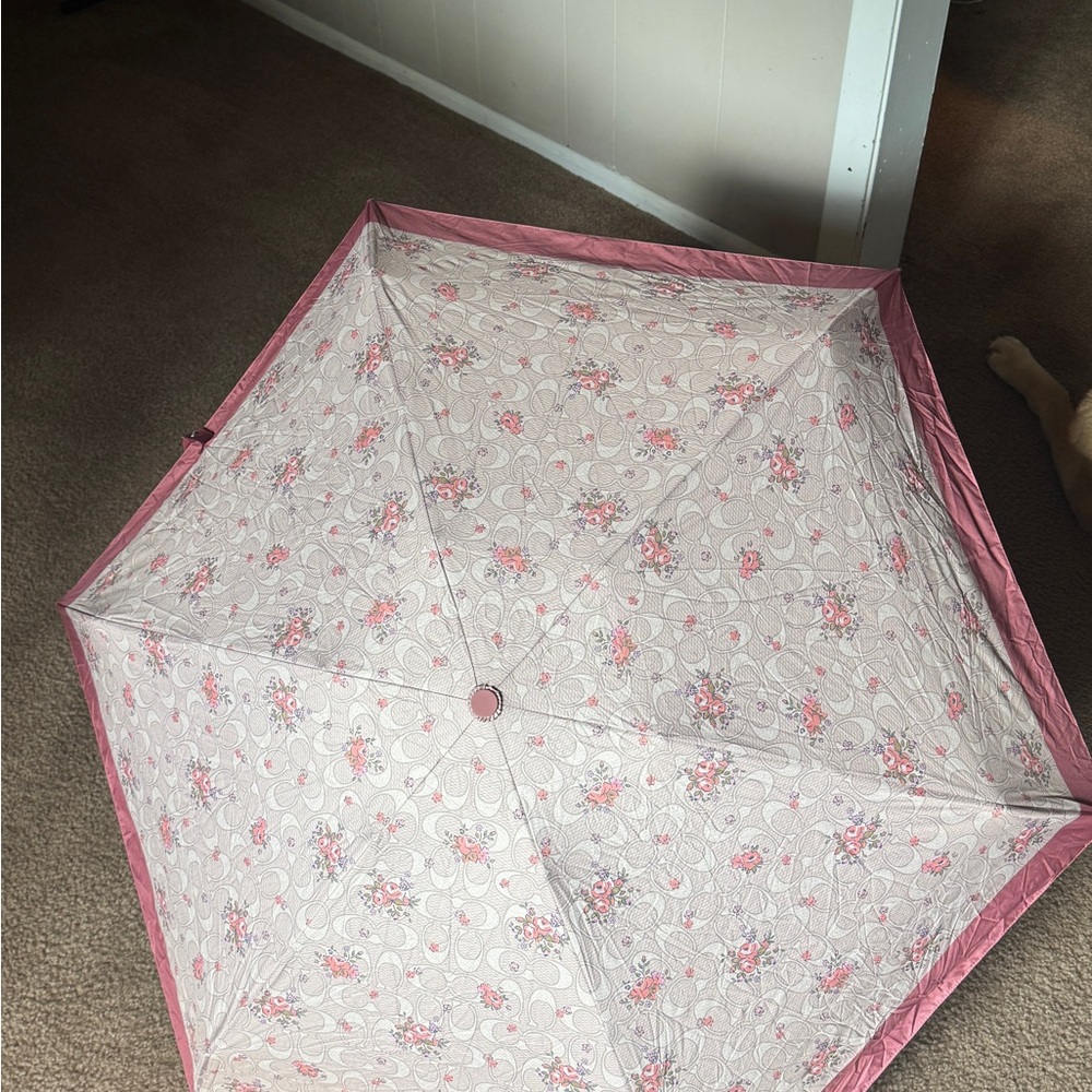 Coach Pink Floral Folding Umbrella